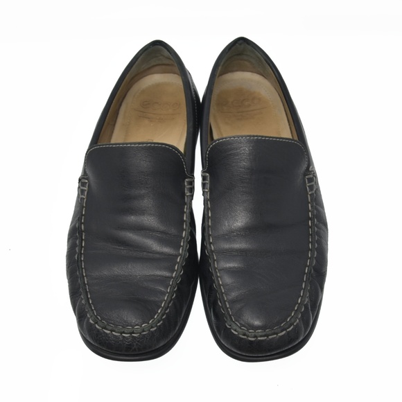 *ECCO Sz 10.5 Black Leather Moc Toe Driving Loafer main image 5